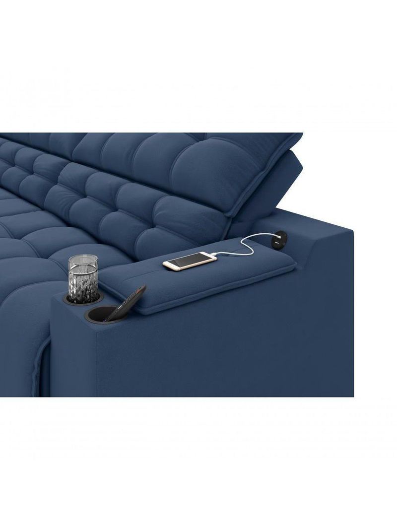 Sofá Connect Premium 2,00m Assento Retrátil-reclinável Com Porta Copos E Entrada Usb Suede Azul