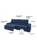 Sofá Connect Premium 2,00m Assento Retrátil-reclinável Com Porta Copos E Entrada Usb Suede Azul