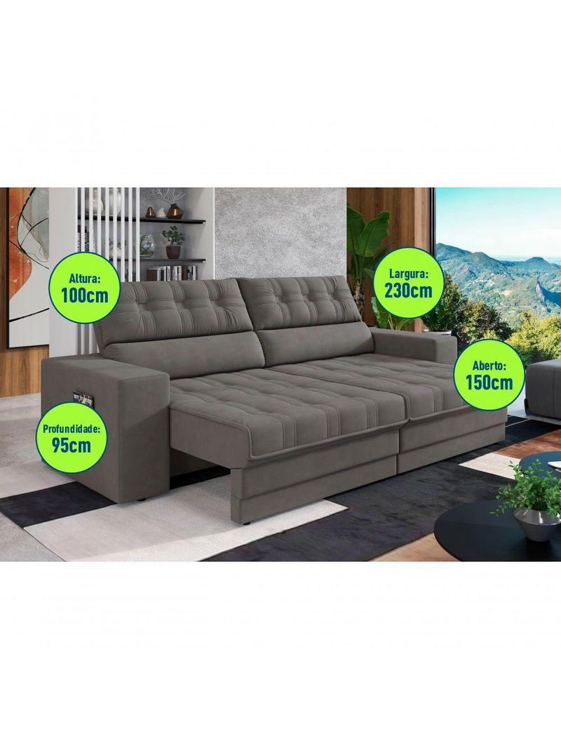 Sofá Omega Plus 2,30m Retrátil/reclinável Suede Cinza - Xflex