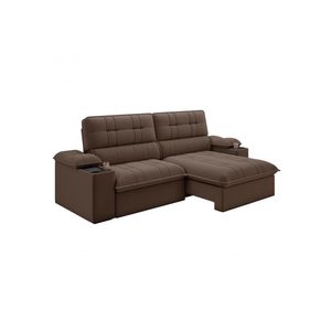 Sofá Stylus 2,10m Retrátil-reclinável Com Porta Copos E Cooler Suede Marrom - Xflex Sofás