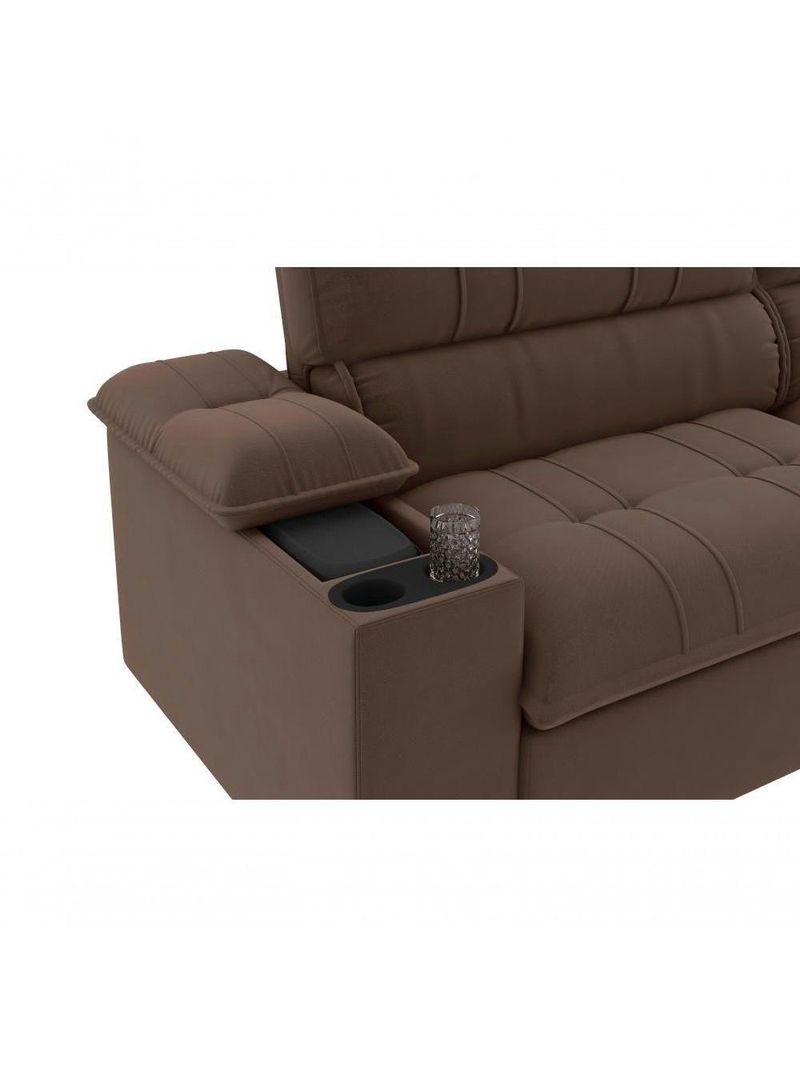 Sofá Stylus 2,10m Retrátil-reclinável Com Porta Copos E Cooler Suede Marrom - Xflex Sofás