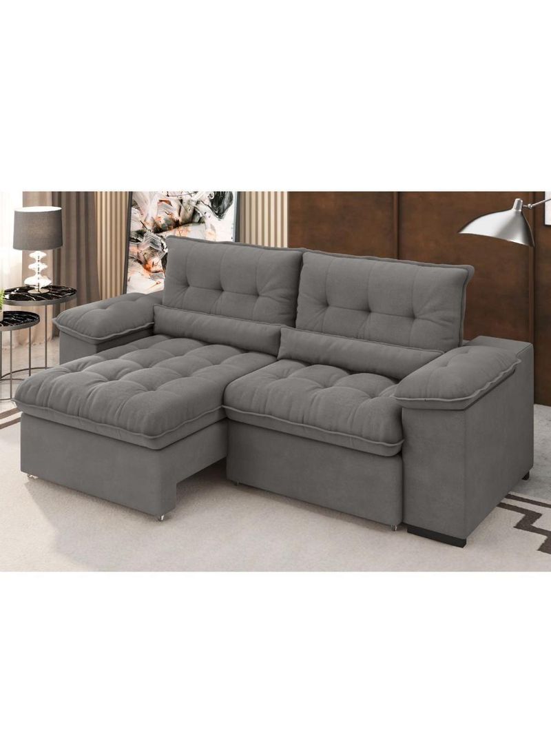Sofá Arezzo Retrátil/reclinável 4 Lugares Suede Cinza 2,15m - Xflex Sofás