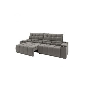 Sofá Connect Premium 2,30m Assento Retrátil-reclinável Com Porta Copos E Entrada Usb Suede Cinza