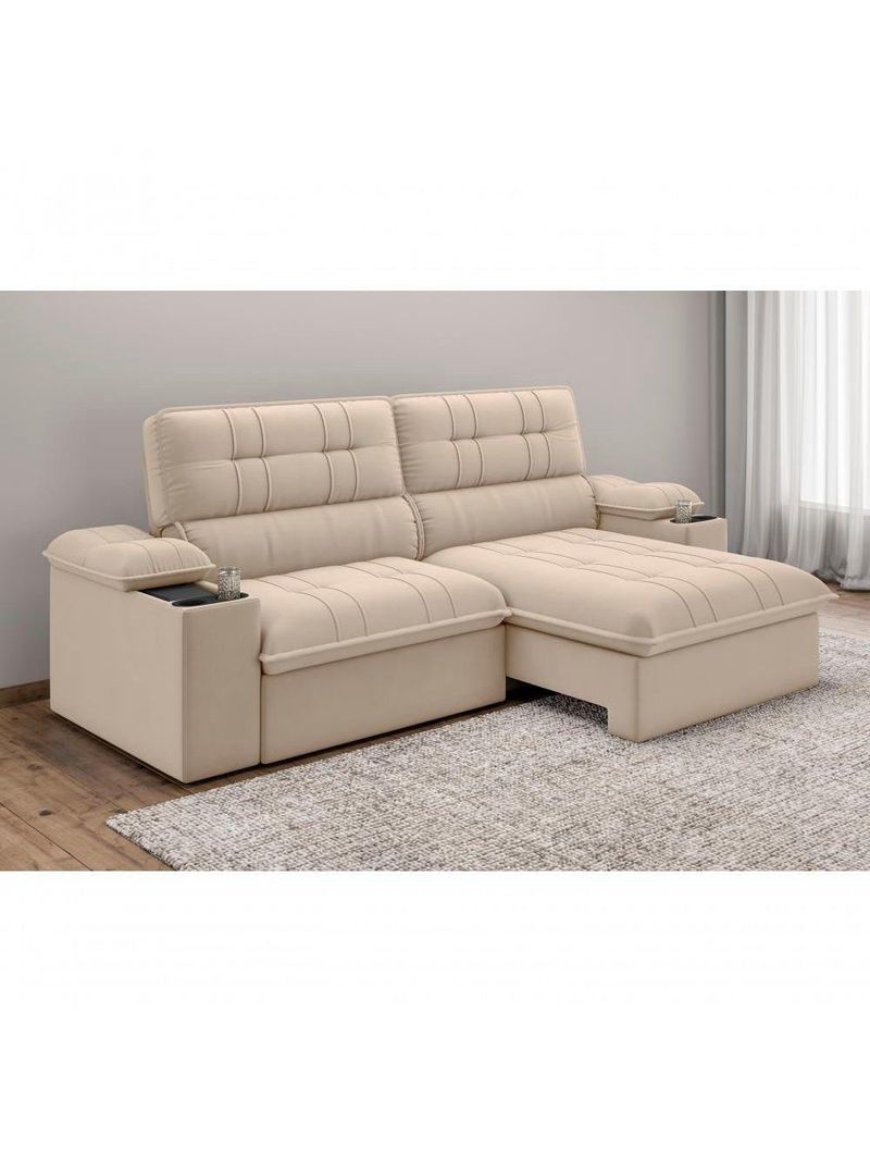Sofá Stylus 2,10m Retrátil-reclinável Com Porta Copos E Cooler Suede Capuccino - Xflex Sofás