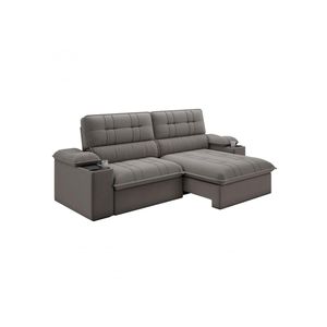 Sofá Stylus 2,10m Retrátil-reclinável Com Porta Copos E Cooler Suede Cinza - Xflex Sofás