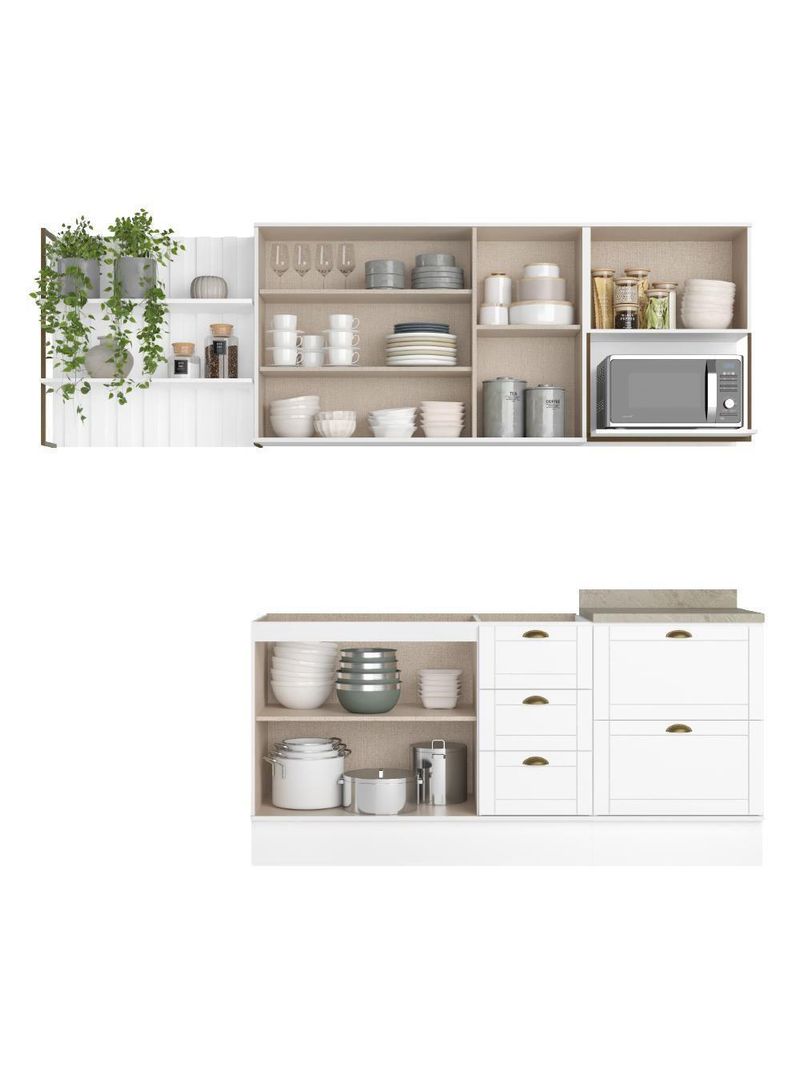 Cozinha Completa Milla Pro 100% MDF Armário e Balcão Branco Carraro