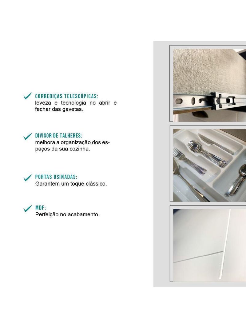 Cozinha Completa Milla Pro 100% MDF Armário e Balcão Branco Carraro