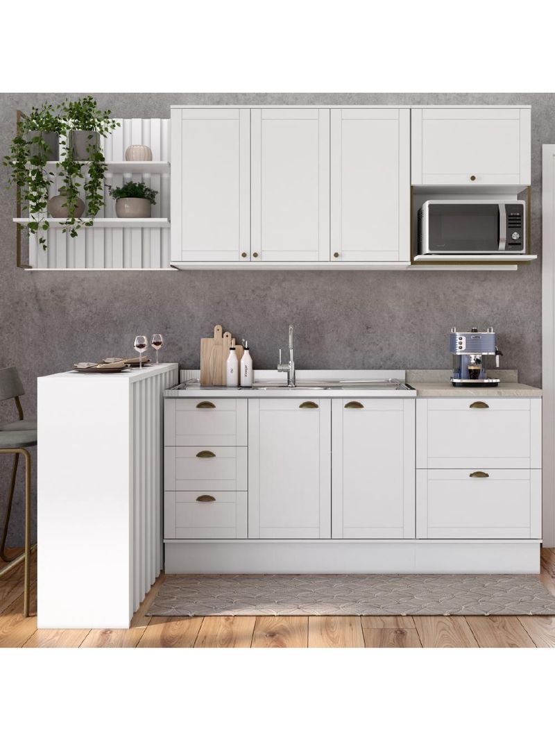 Cozinha Completa Milla Pro 100% MDF Armário e Balcão Branco Carraro