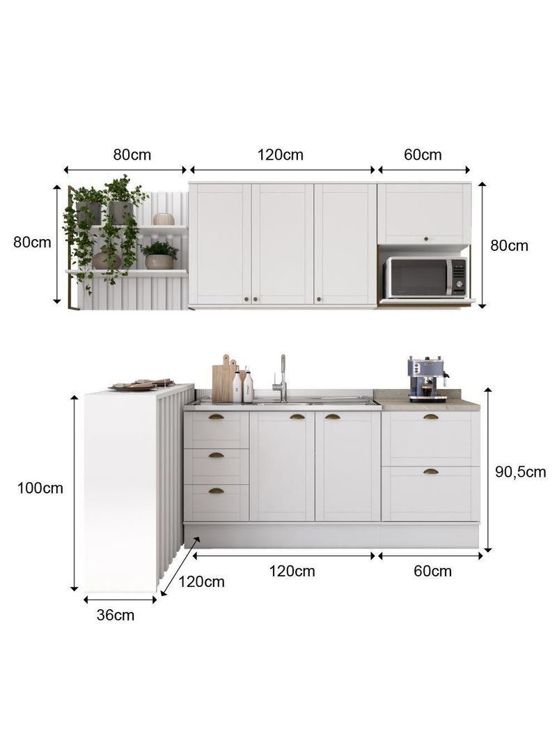 Cozinha Completa Milla Pro 100% MDF Armário e Balcão Branco Carraro