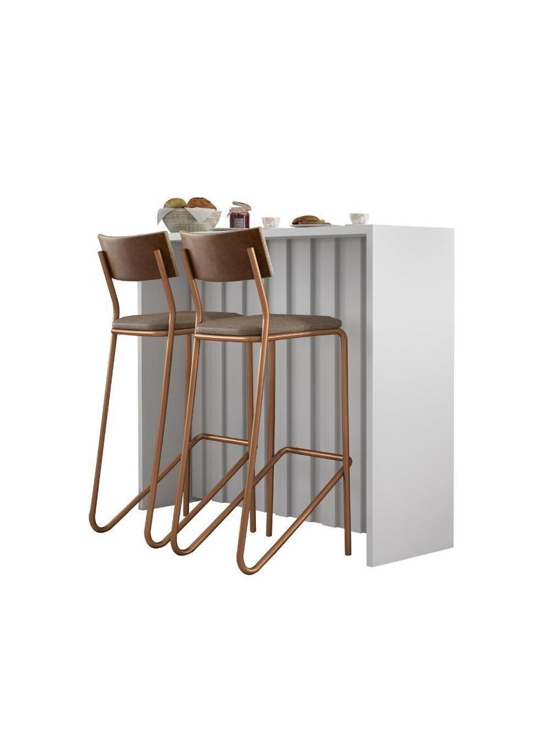 Conjunto Ilha de Cozinha Milla e Banquetas Carraro Branco Rosê