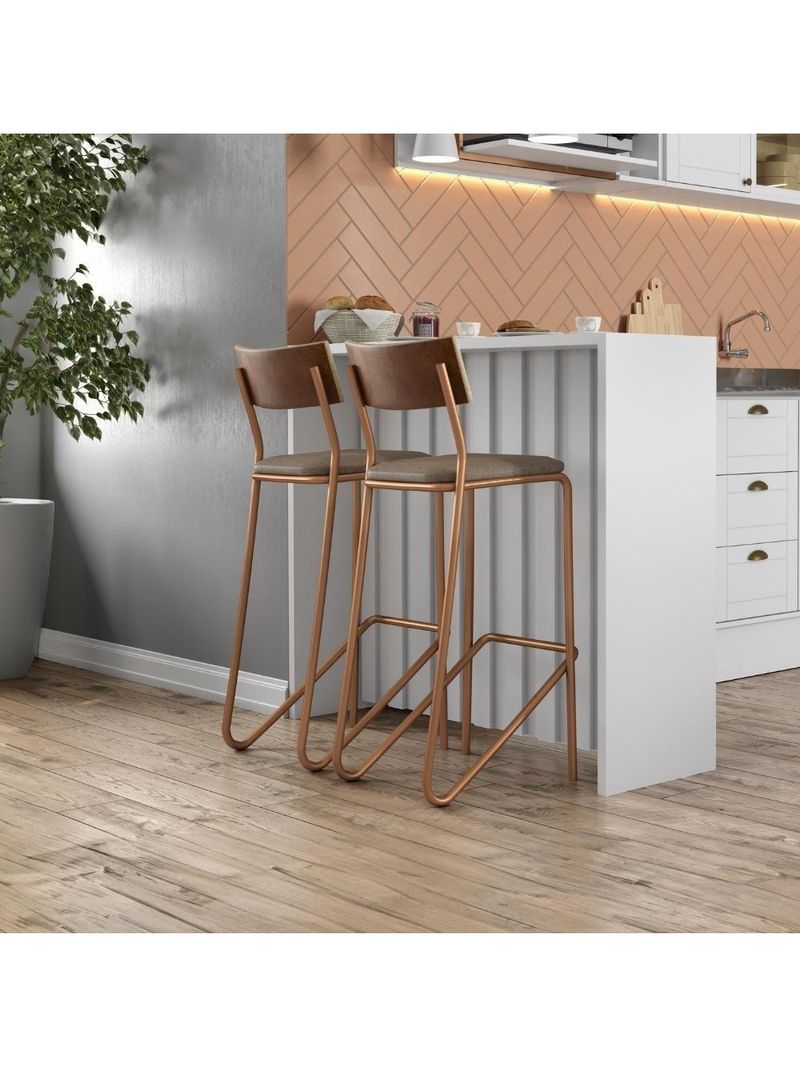 Conjunto Ilha de Cozinha Milla e Banquetas Carraro Branco Rosê