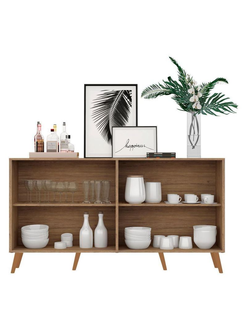 Aparador Buffet 4 Portas com Espelho e Pés Rustic/natural