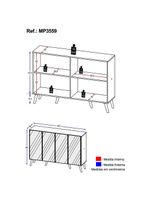 Aparador Buffet 4 Portas com Espelho e Pés Rustic/natural