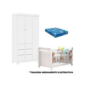 Berço Americano Lara E Guarda Roupa Duda 3 Portas Branco Brilho Com Colchão – Phoenix Baby