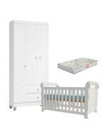 Berço Americano Lara Com Colchão Gazin E Guarda Roupa Ternura Baby 3 Portas Branco Brilho Flex - Incorplac
