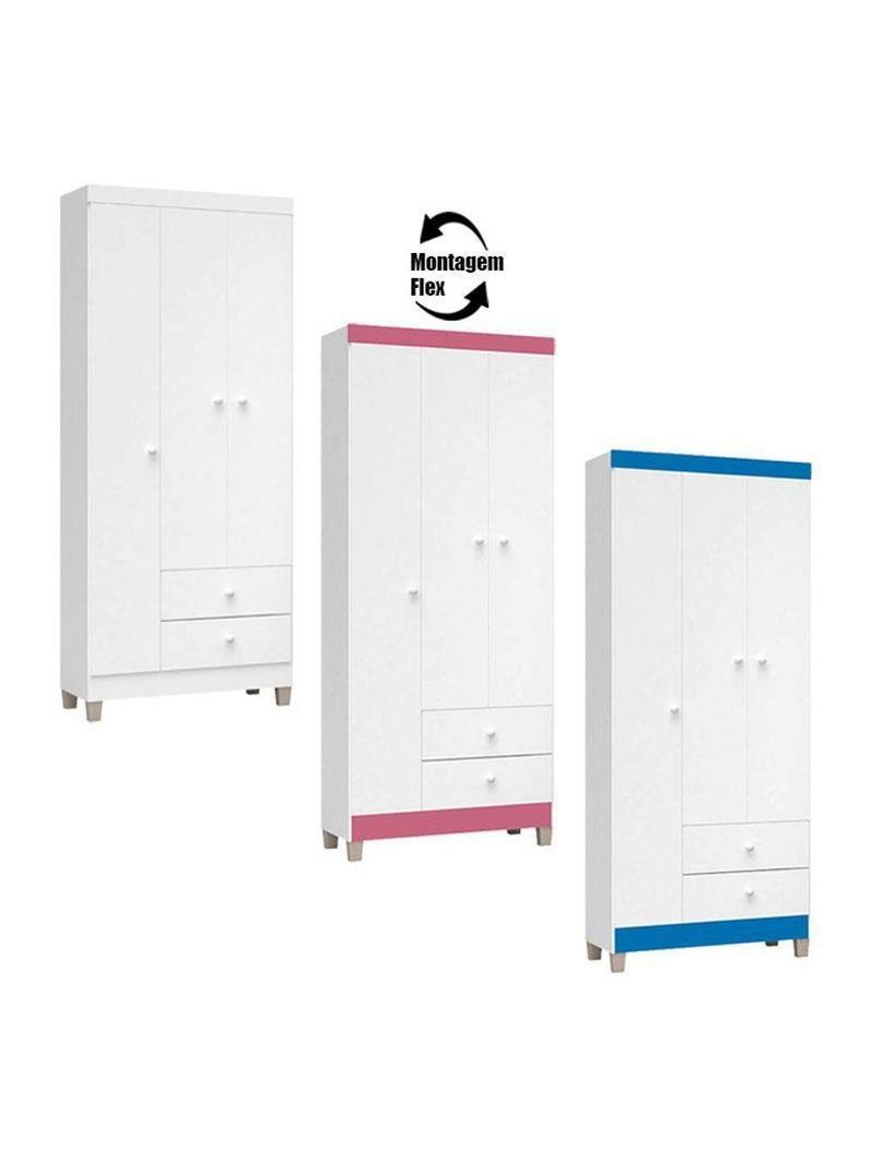Berço Americano Lara Com Colchão Gazin E Guarda Roupa Ternura Baby 3 Portas Branco Brilho Flex - Incorplac