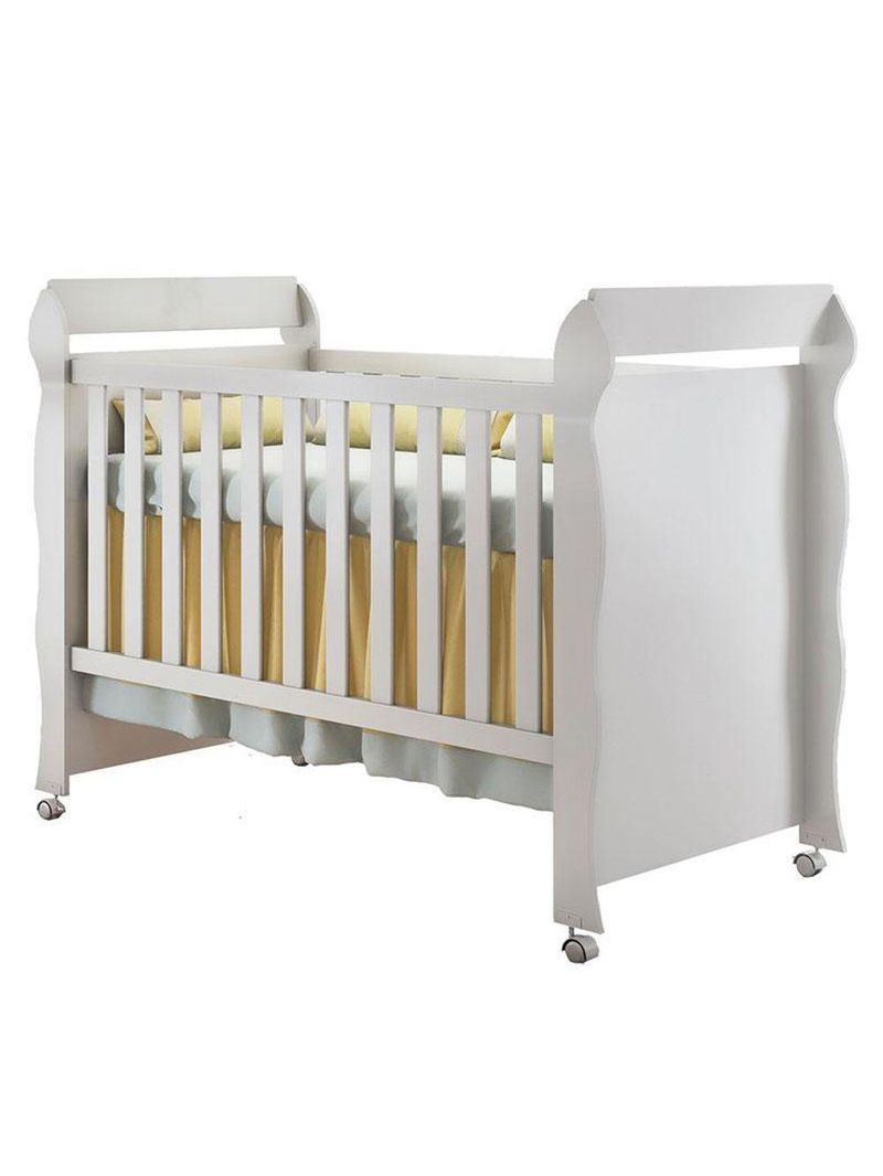 Quarto De Bebê 3 Portas Com Gaveteiro Ternura Baby E Berço Mirelle Branco Brilho Com Colchão - Incorplac
