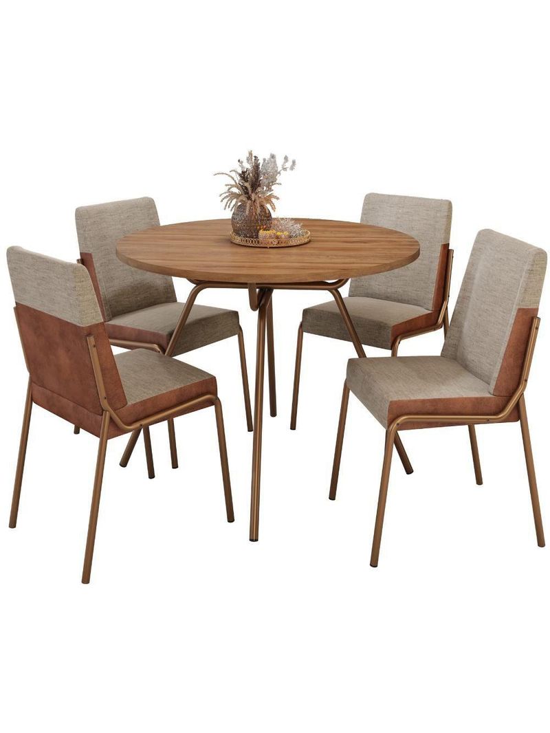 Conjunto Sala De Jantar 4 Cadeiras Verona Carraro Freijó Areia Rosê