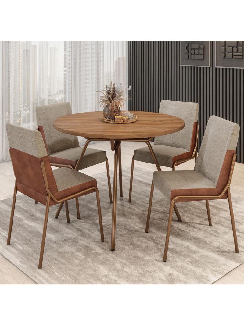 Conjunto Sala De Jantar 4 Cadeiras Verona Carraro Freijó Areia Rosê