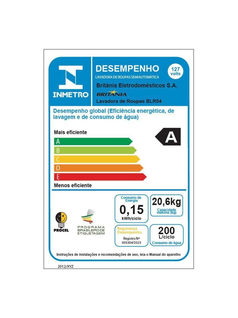 Tanquinho De Lavar Roupa 20,6Kg Britânia Semiautomático BLR04 110V