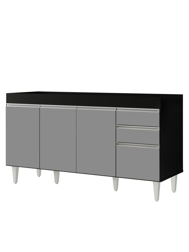 Balcão Gabinete Para Pia Sem Tampo 150cm Marrocos Preto/Cinza - Lumil