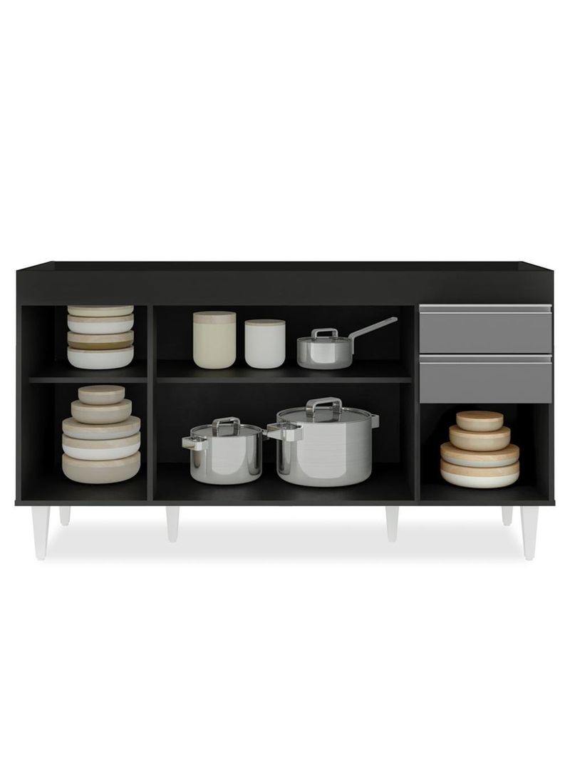 Balcão Gabinete Para Pia Sem Tampo 150cm Marrocos Preto/Cinza - Lumil