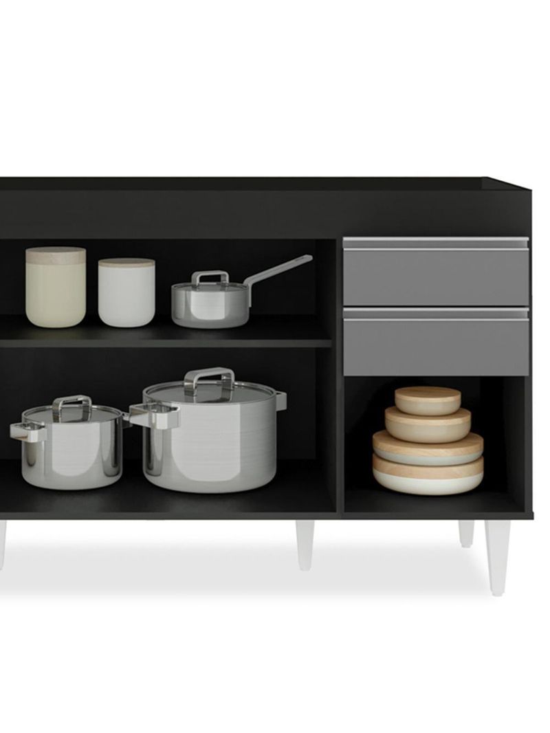 Balcão Gabinete Para Pia Sem Tampo 150cm Marrocos Preto/Cinza - Lumil