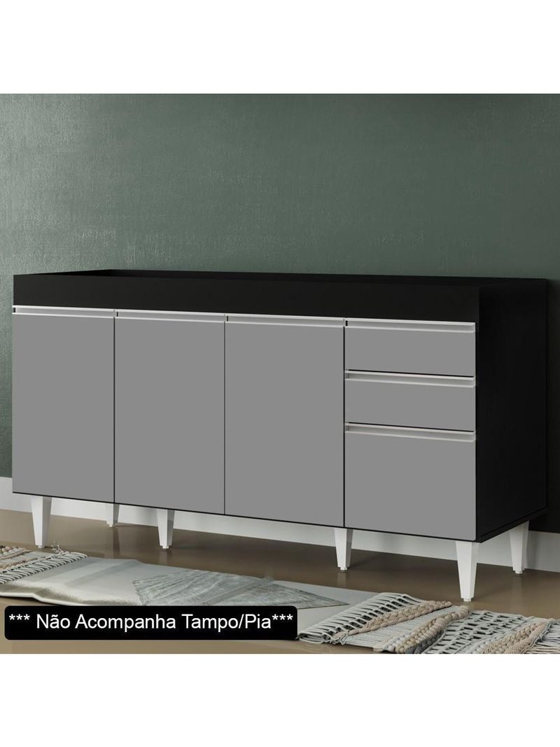 Balcão Gabinete Para Pia Sem Tampo 150cm Marrocos Preto/Cinza - Lumil