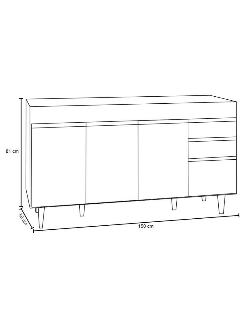 Balcão Gabinete Para Pia Sem Tampo 150cm Marrocos Preto - Lumil