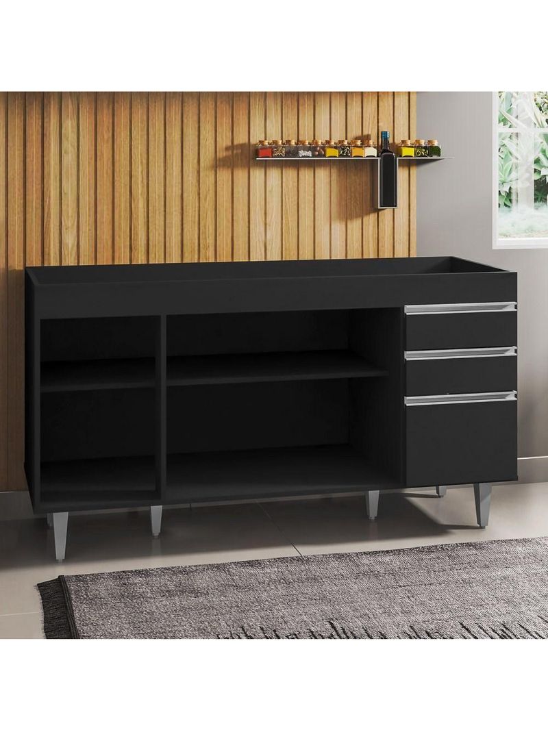 Balcão Gabinete Para Pia Sem Tampo 150cm Marrocos Preto - Lumil