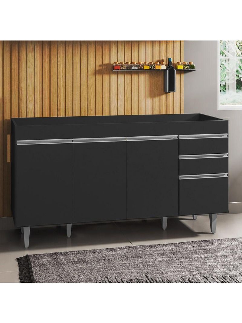 Balcão Gabinete Para Pia Sem Tampo 150cm Marrocos Preto - Lumil