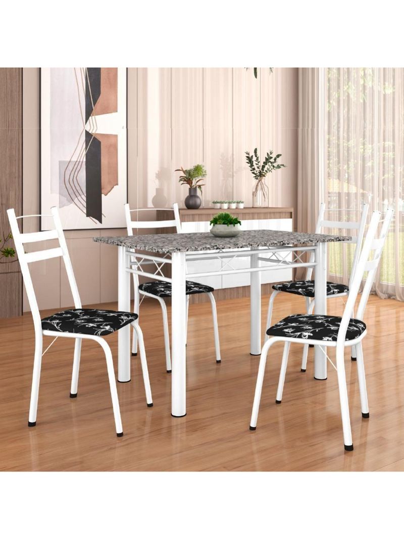 Conj De Mesa Com 4 Cadeiras 1,20m Branco/Granito Branco