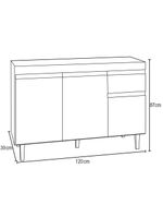 Balcão Gabinete 120cm 3 Portas 1 Gaveta Branco