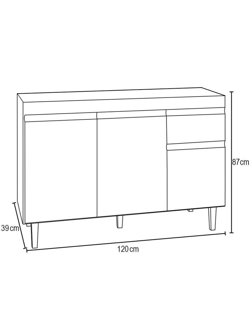 Balcão Gabinete 120cm 3 Portas 1 Gaveta Branco