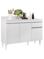 Balcão Gabinete 120cm 3 Portas 1 Gaveta Branco