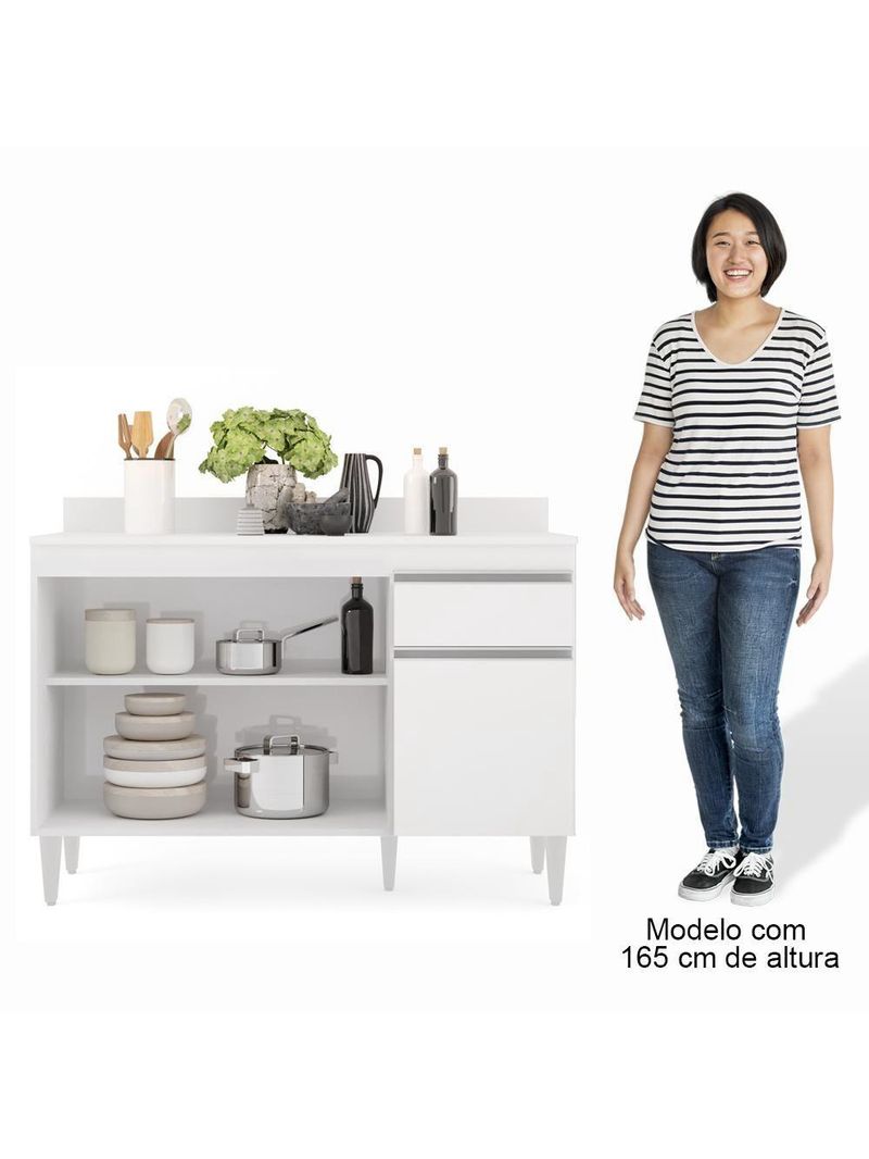 Balcão Gabinete 120cm 3 Portas 1 Gaveta Branco