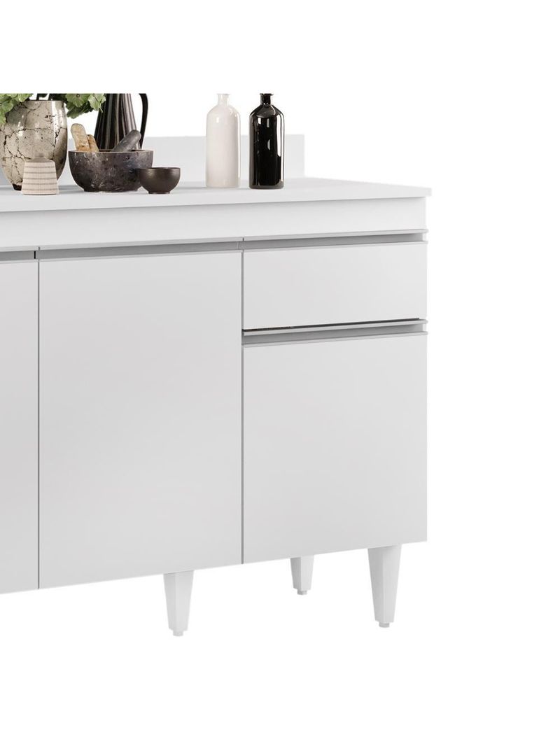 Balcão Gabinete 120cm 3 Portas 1 Gaveta Branco