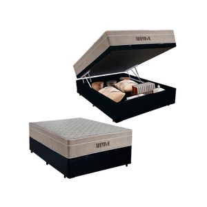 Cama Box Baú Casal Sintético Cremil + Colchão Molas Ensacadas Airprime 138cm Preto
