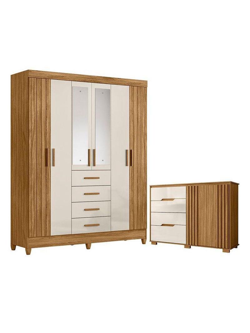 Guarda Roupa Solteiro Aruba com Espelho e Cômoda Texas Freijó Off White – Moval