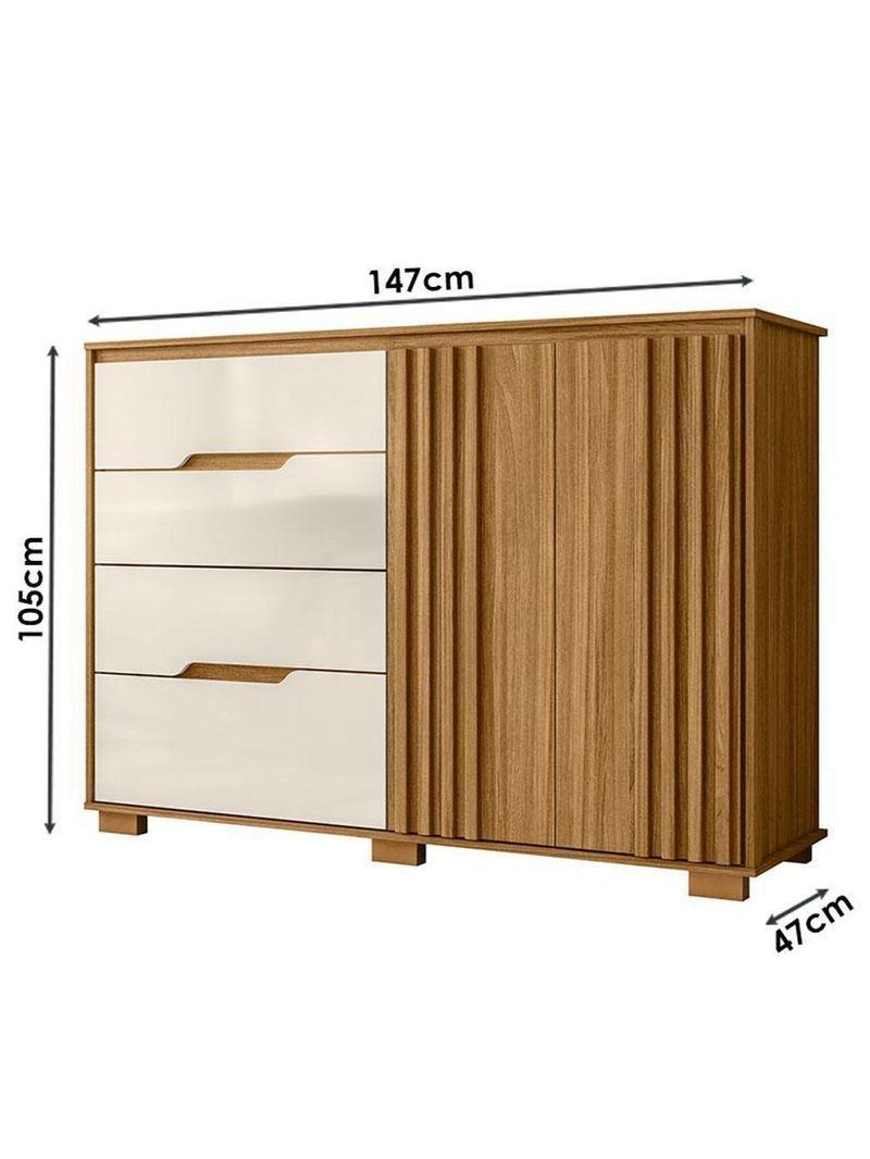 Guarda Roupa Solteiro Aruba com Espelho e Cômoda Texas Freijó Off White – Moval