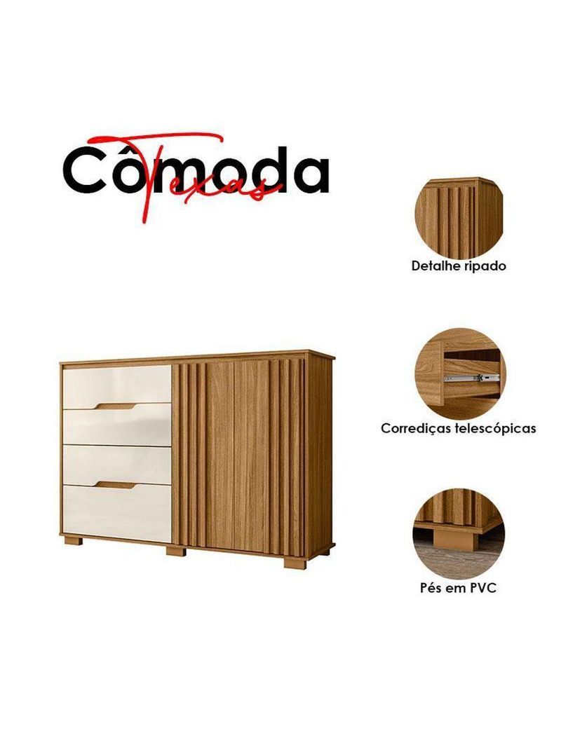 Guarda Roupa Solteiro Aruba com Espelho e Cômoda Texas Freijó Off White – Moval