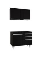 Armário Aéreo Indiana e Balcão para Pia 100cm Luziania Preto - Lumil