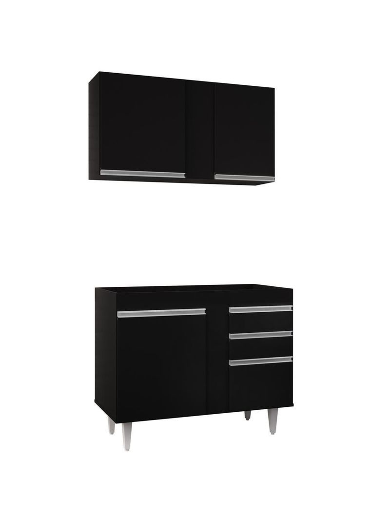 Armário Aéreo Indiana e Balcão para Pia 100cm Luziania Preto - Lumil