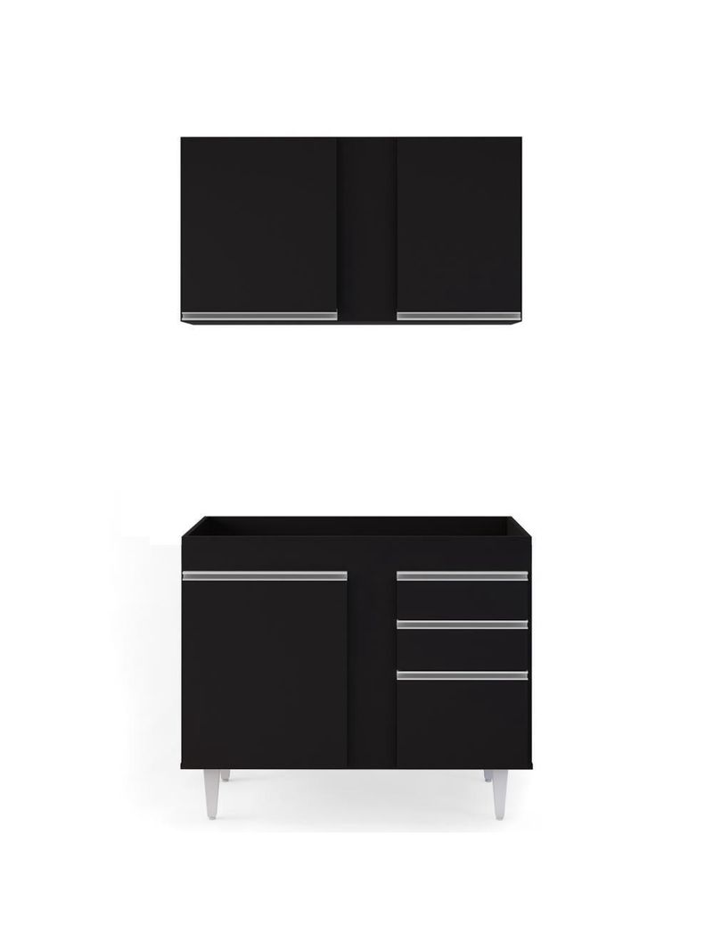 Armário Aéreo Indiana e Balcão para Pia 100cm Luziania Preto - Lumil