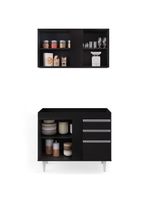 Armário Aéreo Indiana e Balcão para Pia 100cm Luziania Preto - Lumil