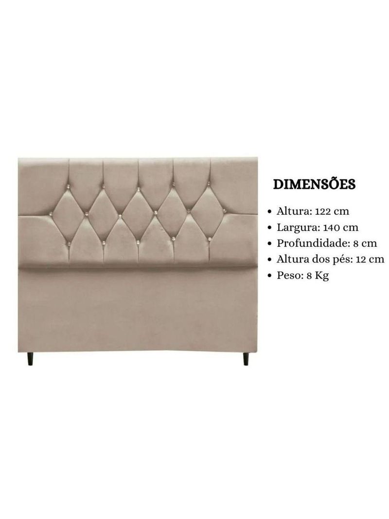 Cabeceira Cama Box Estofada Casal 140 Cm Geovana Suede Cor:bege