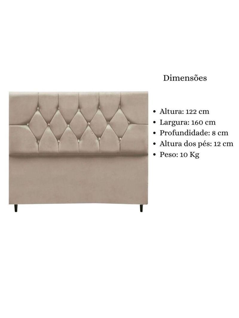 Cabeceira Cama Box Estofada Queen 160 cm Geovana Suede Bege