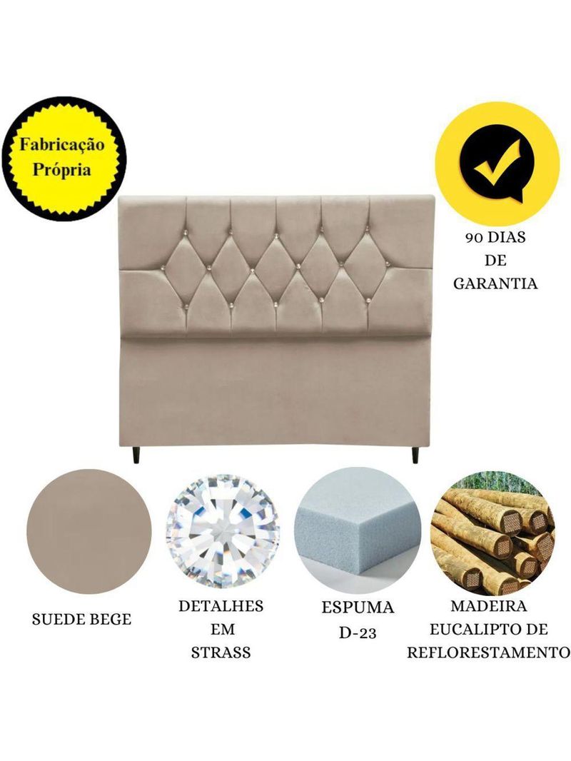 Cabeceira Cama Box Estofada Queen 160 cm Geovana Suede Bege