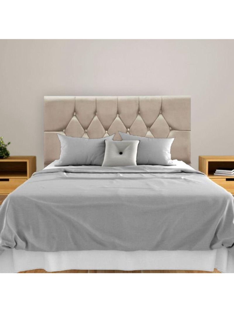 Cabeceira Cama Box Estofada Queen 160 cm Geovana Suede Bege