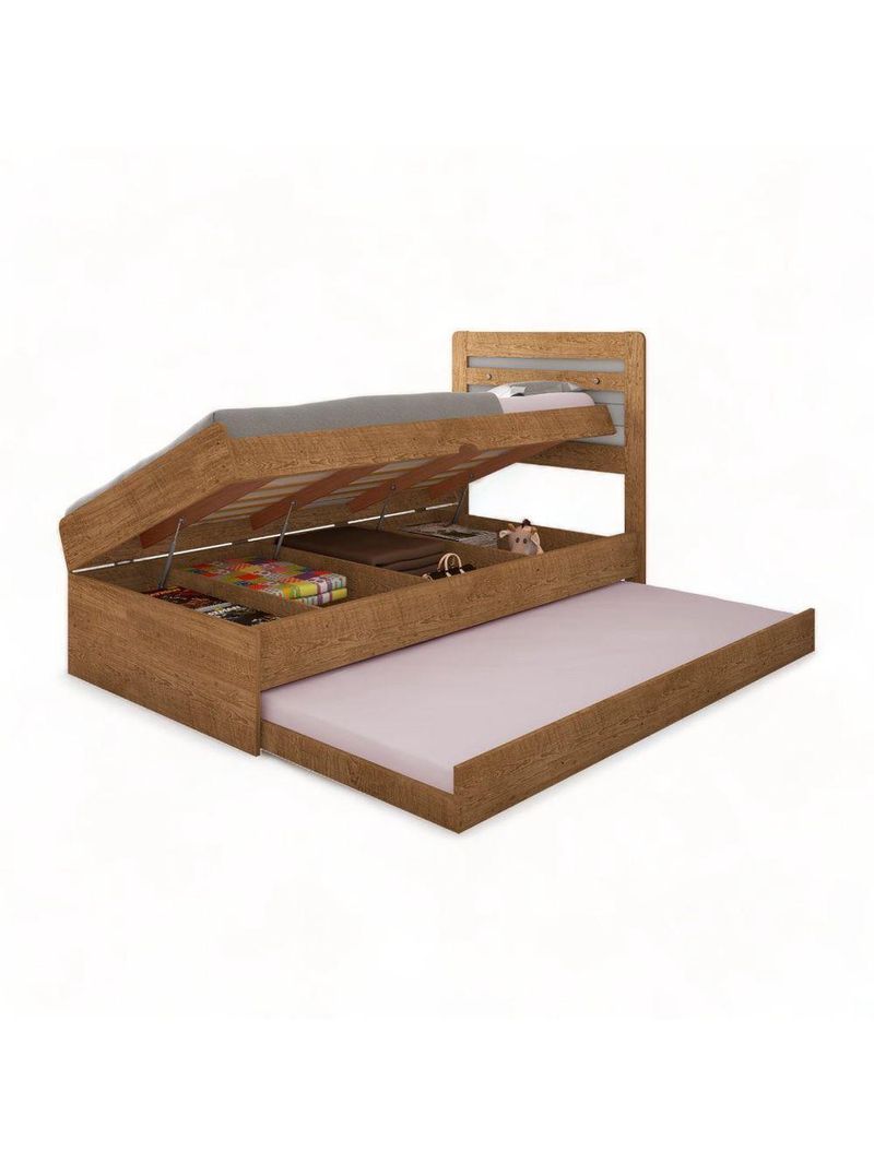 Cama Baú Larissa Solteiro Naturale e Off White com Auxiliar – Framar